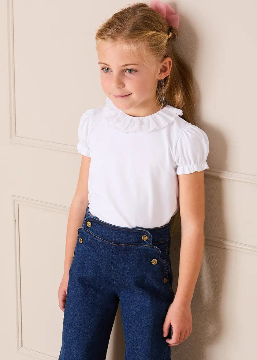 Broderie Anglaise Frill Collar Top in White (2-12yrs)