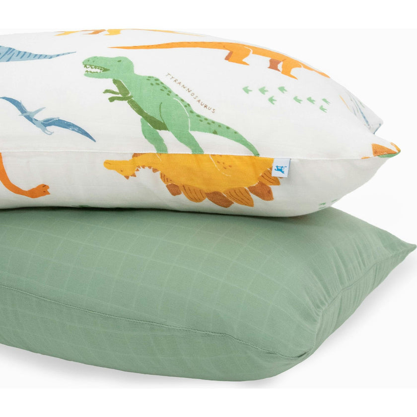 Cotton Muslin Pillowcase 2 Pack - Dino Names