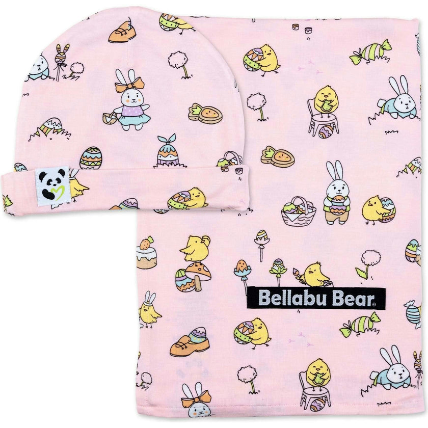 Easter Pink Bamboo Swaddle & Beanie Set