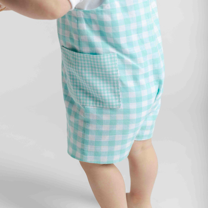 Gingham Linen-Look Shortall