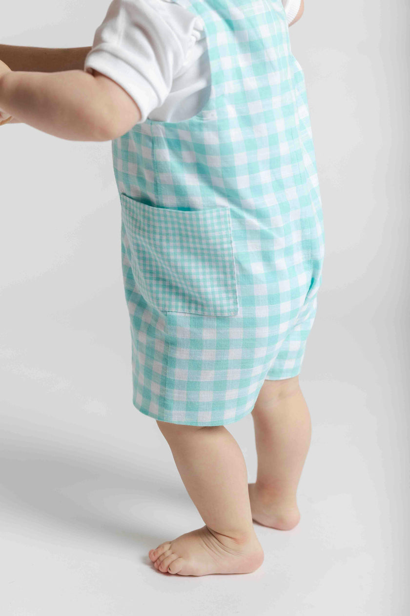 Gingham Linen-Look Shortall