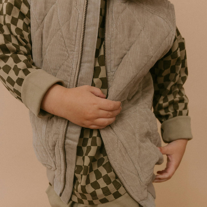 Organic Sleeveless Quilted Corduroy Jacket