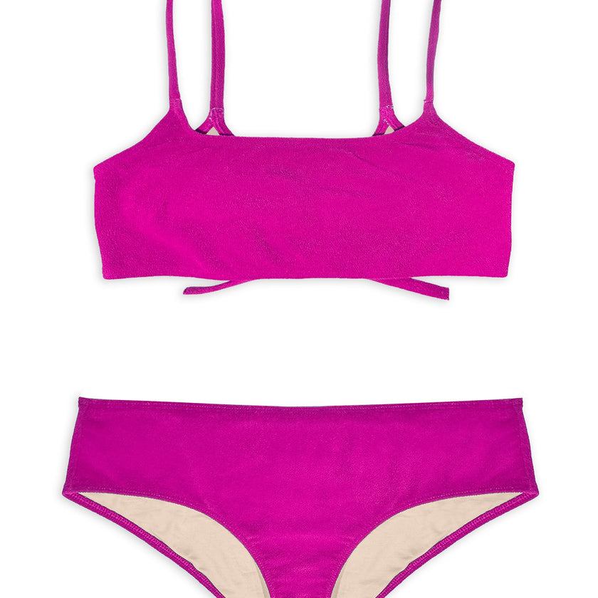 Teen Bralette Tie Reversible & Shorty Terry Berry Pink Two-Piece Swimsuit