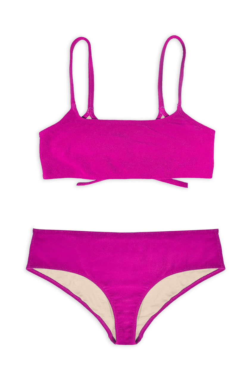 Teen Bralette Tie Reversible & Shorty Terry Berry Pink Two-Piece Swimsuit