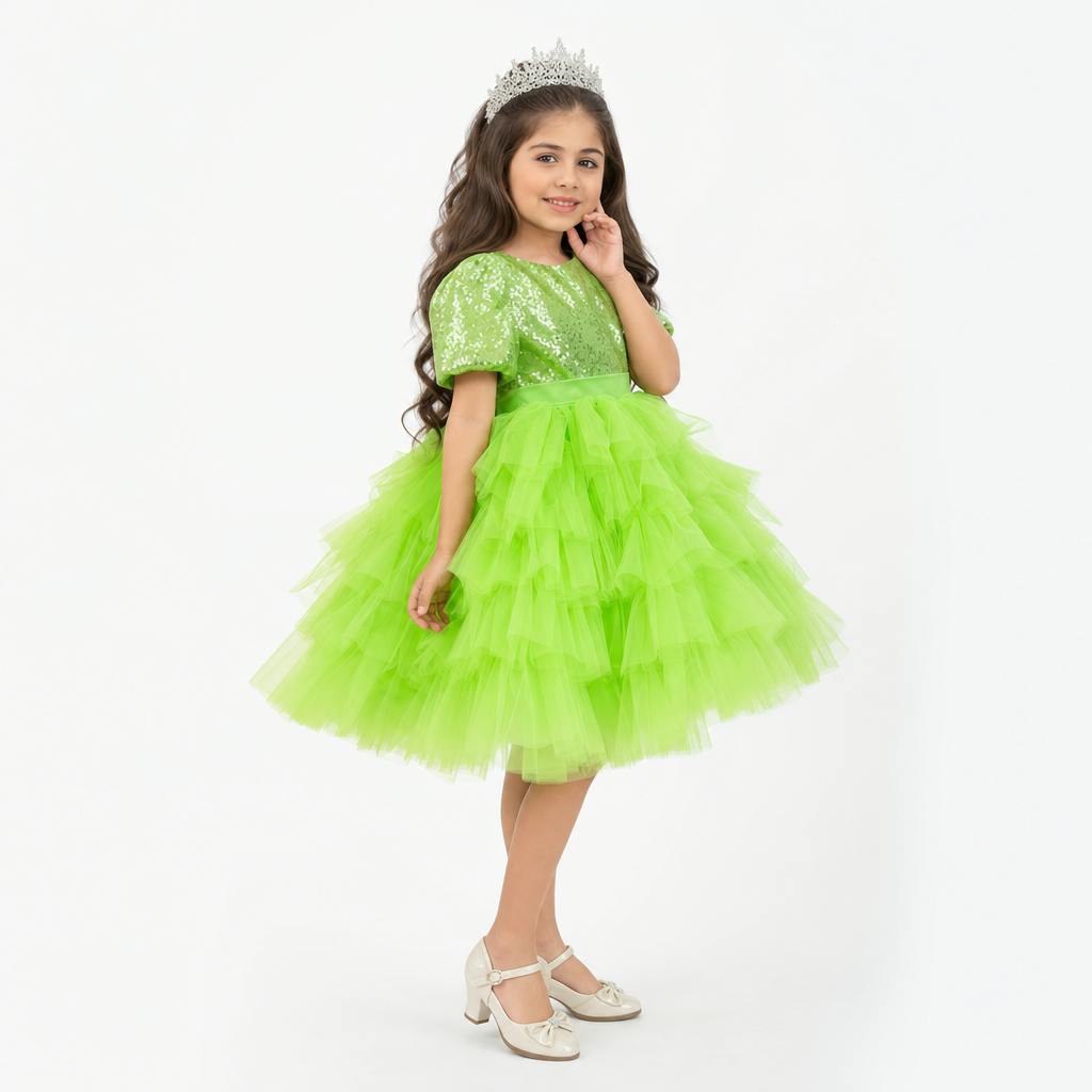 Enchanted Lime Sequin Tulle Birthday Dress for Girls