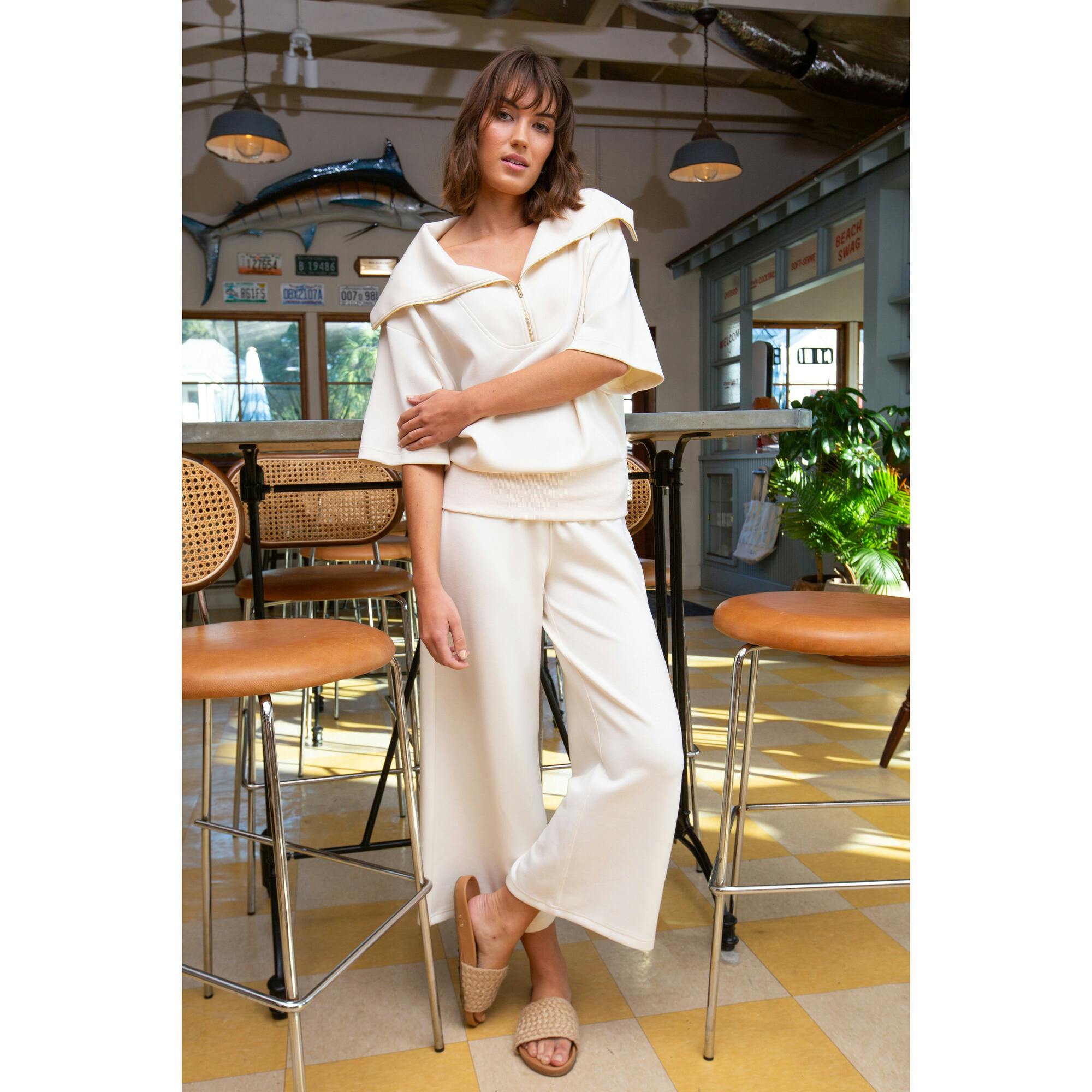 Women's Josie Short Sleeve Half-Zip Sweatshirt, Cream
