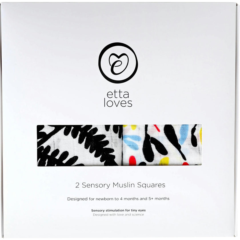 PLANT PRINT 2-PACK MUSLIN SQUARES - for 0 to 4 months & 5+ month old babies