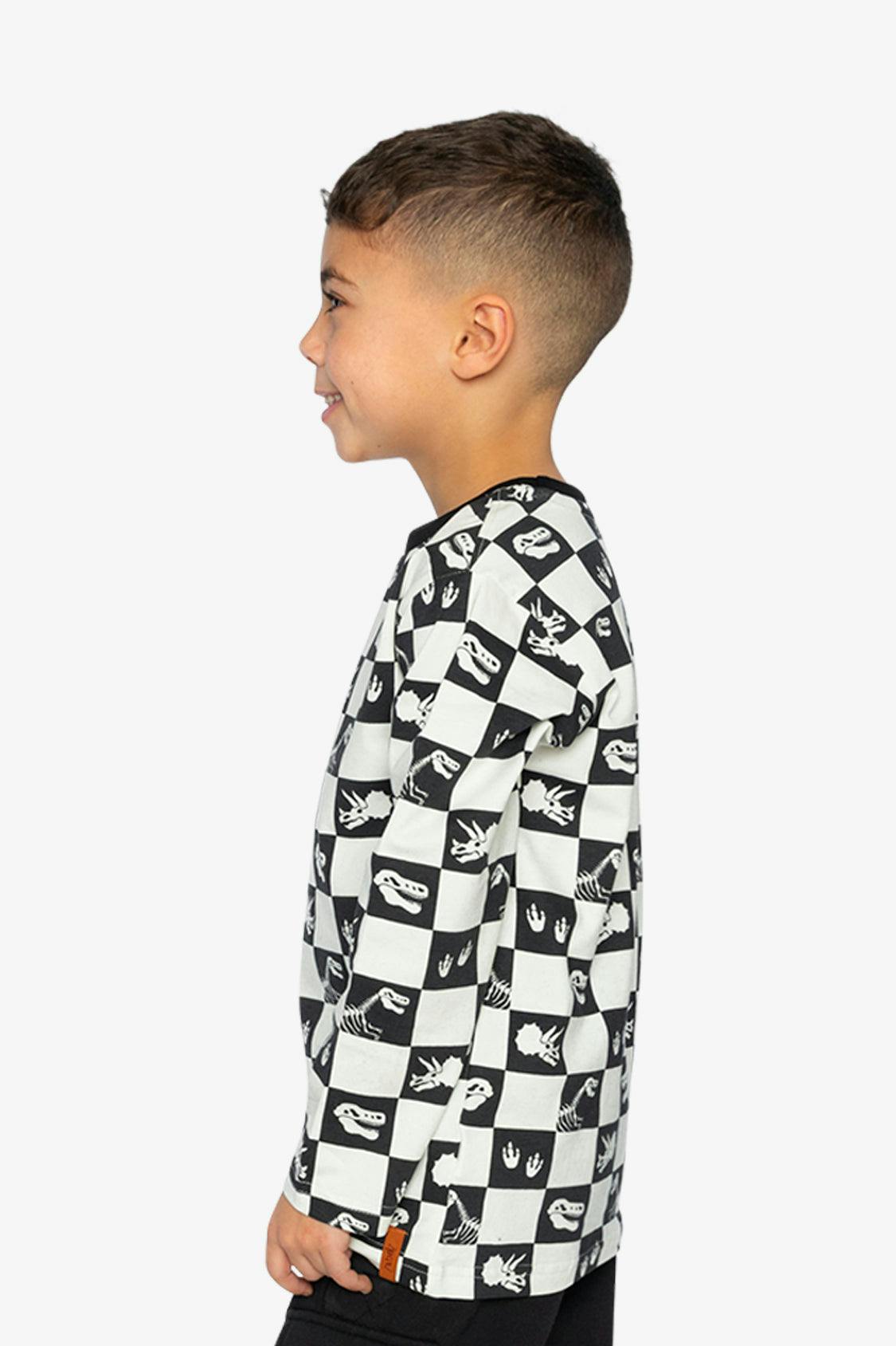 Organic Cotton Long Sleeve T-Shirt Black and White Checker