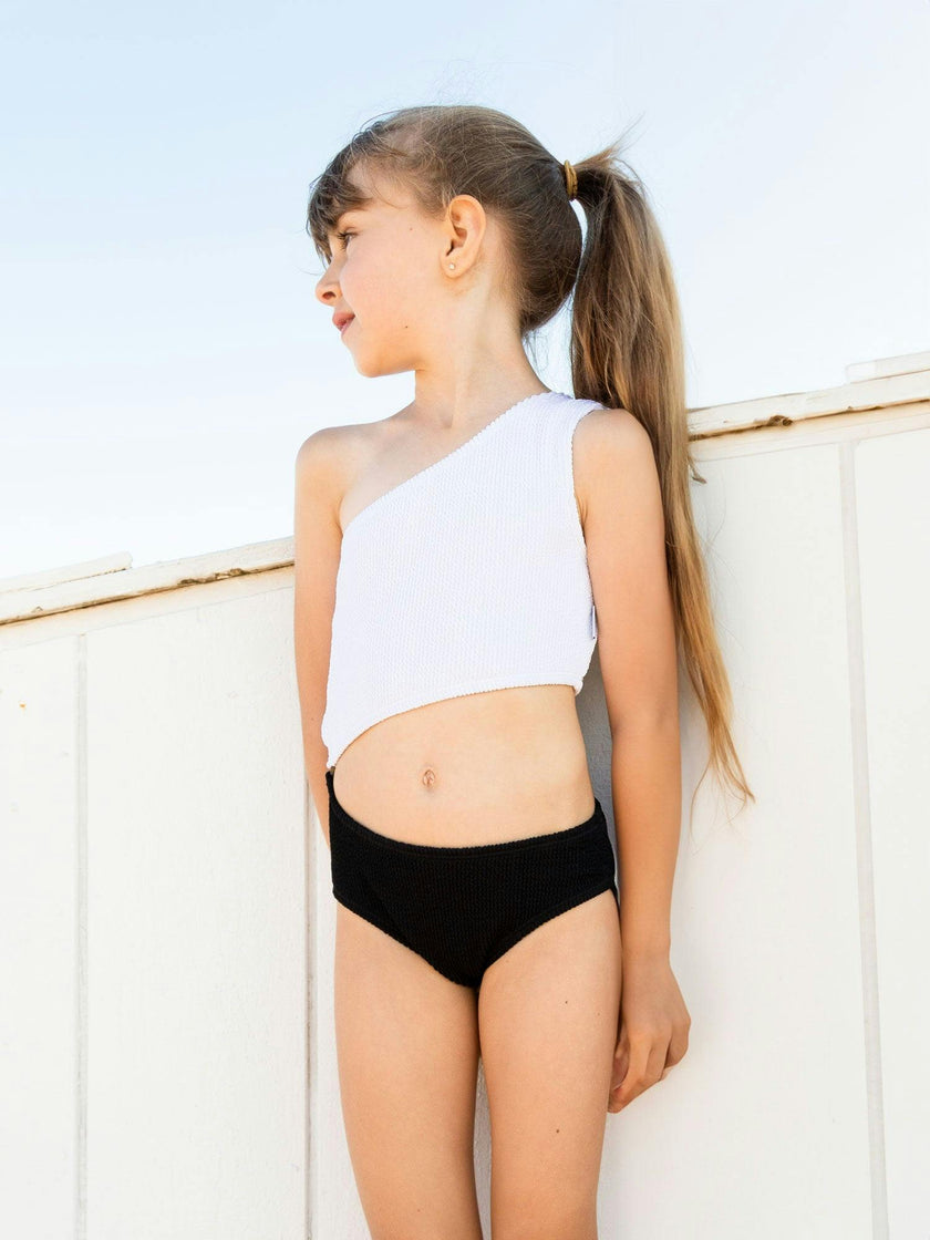 Dina Crinkle Side Cutout One Piece Swimsuit - Black and White