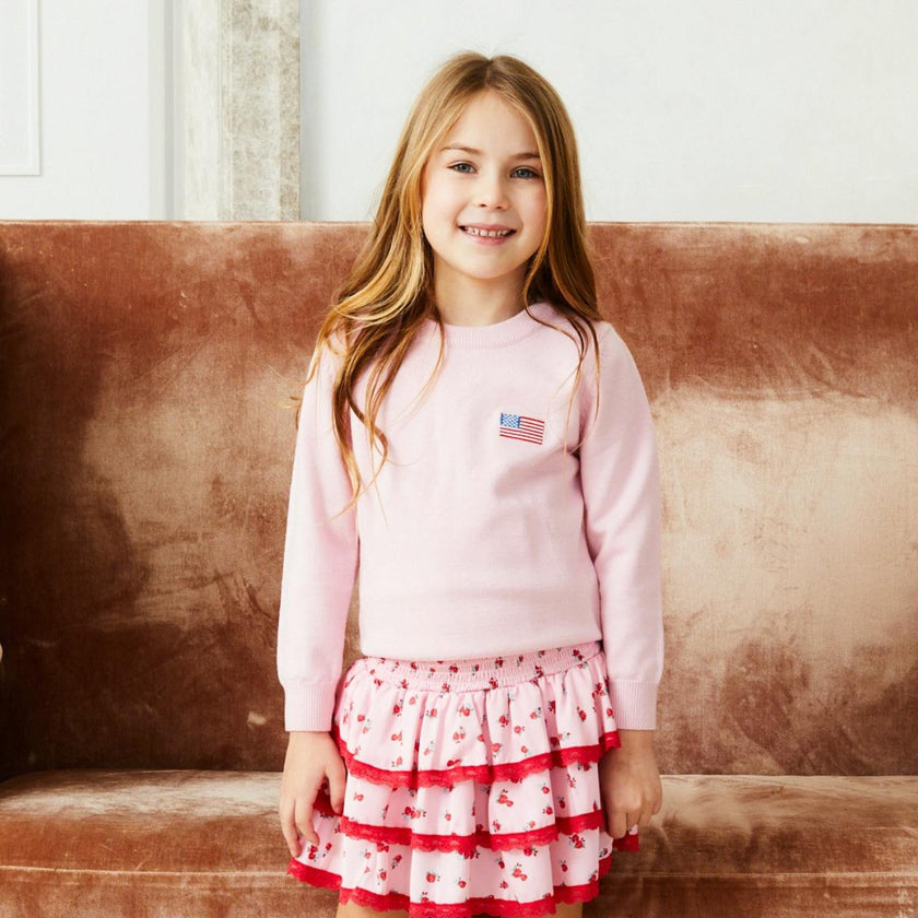 Tiegen American Flag Pink Sweater
