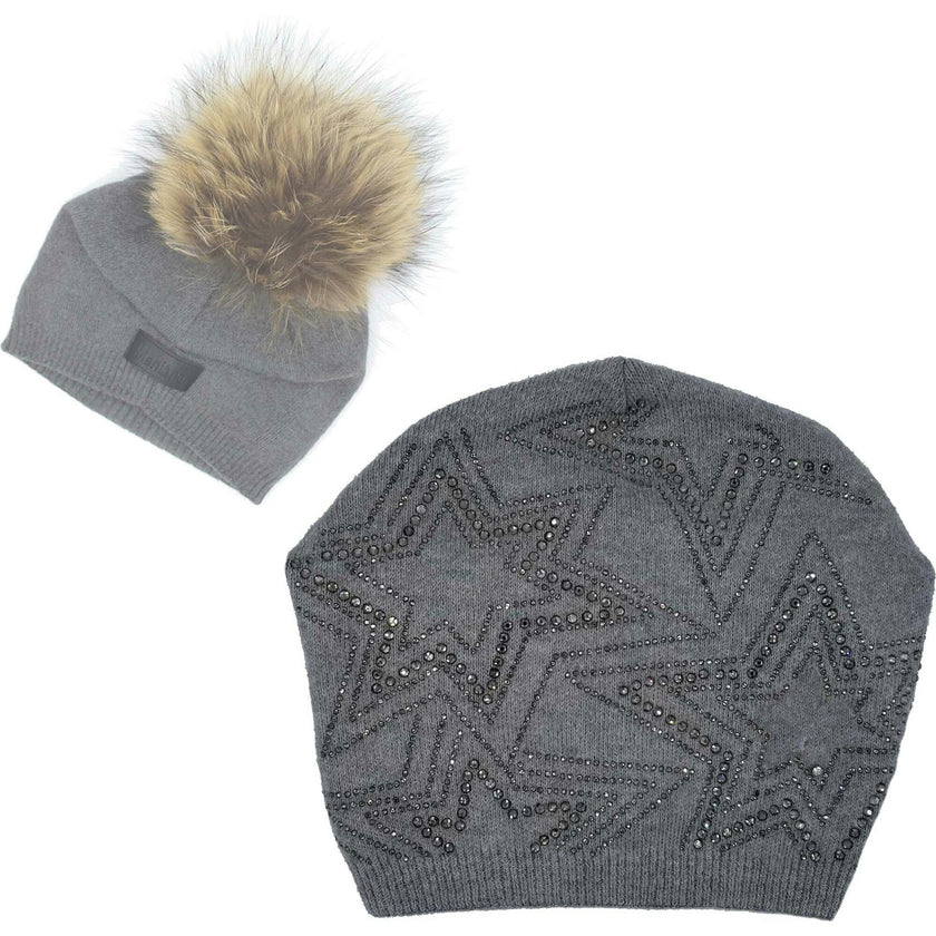 Rhinestone Star Design Hat (Snap On Pom Sold Separately)