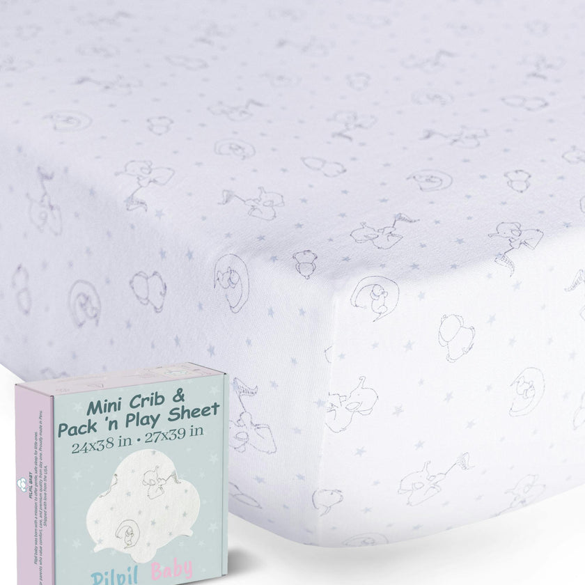 Peruvian Pima Cotton Mini Crib & Pack 'n Play Fitted Sheet – Elephant Sky