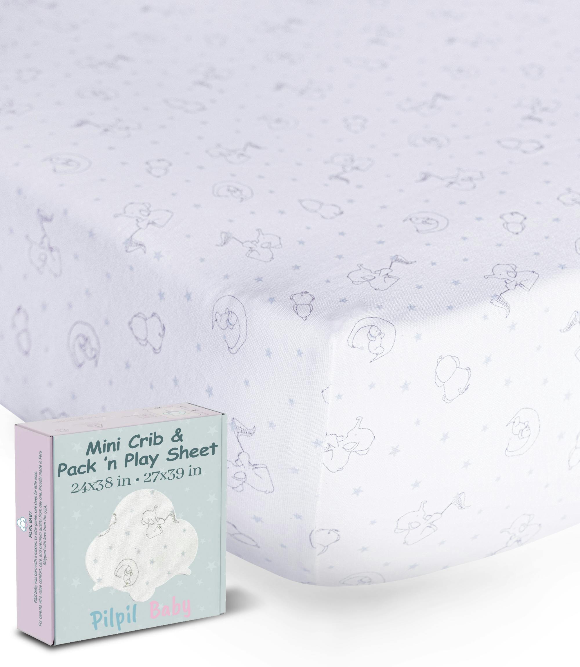 Peruvian Pima Cotton Mini Crib & Pack 'n Play Fitted Sheet – Elephant Sky