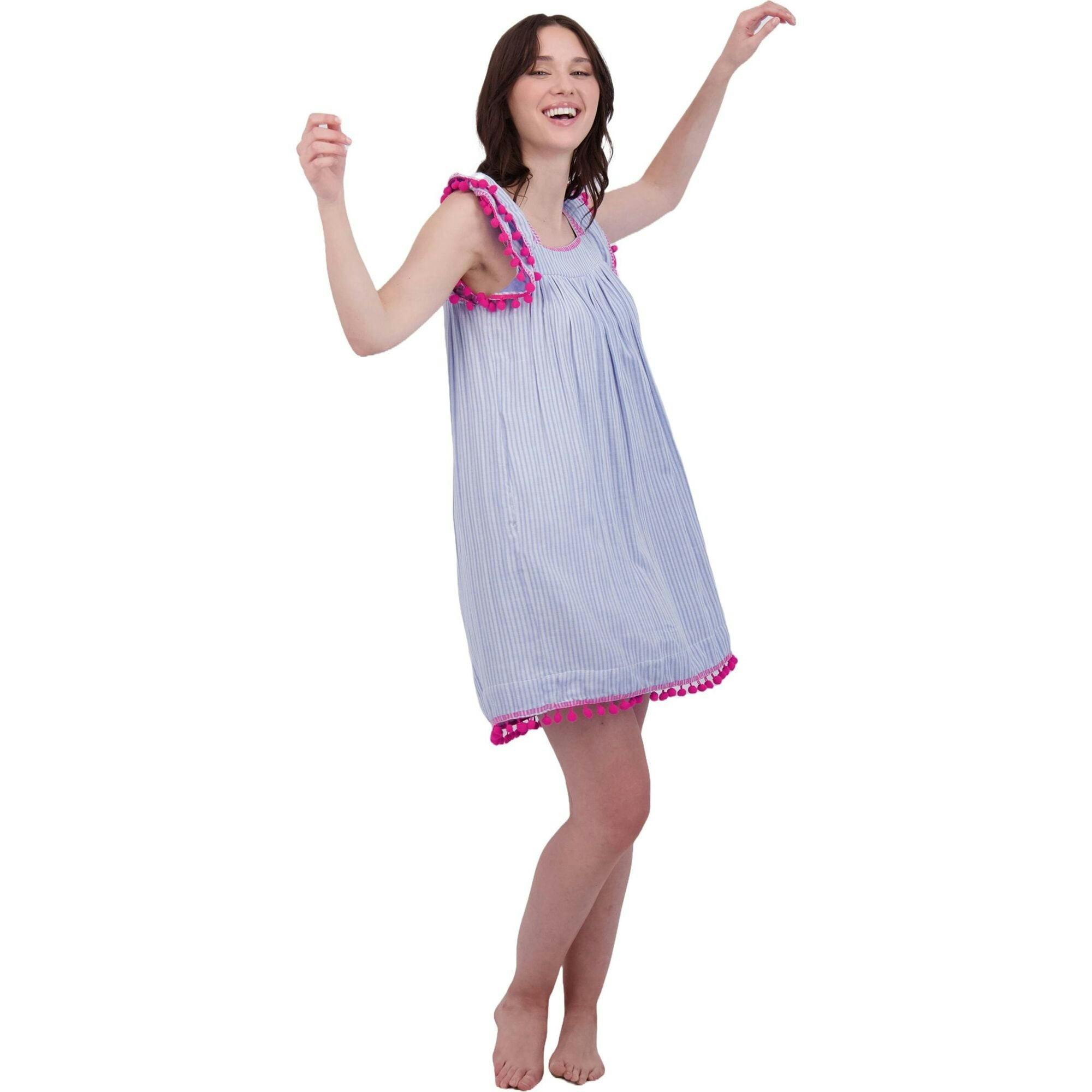 Mini Sandrine Women's Dress Sea Stripe Embroidery, Blue