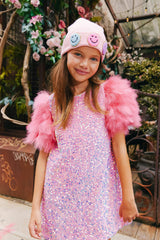 Feather Puff Sleeve Sequin Party Dress