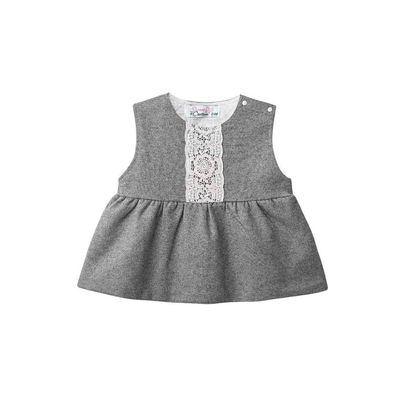 Grey Lace-Layered Tunic Set