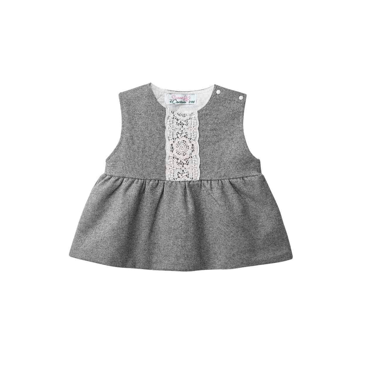 Grey Lace-Layered Tunic Set