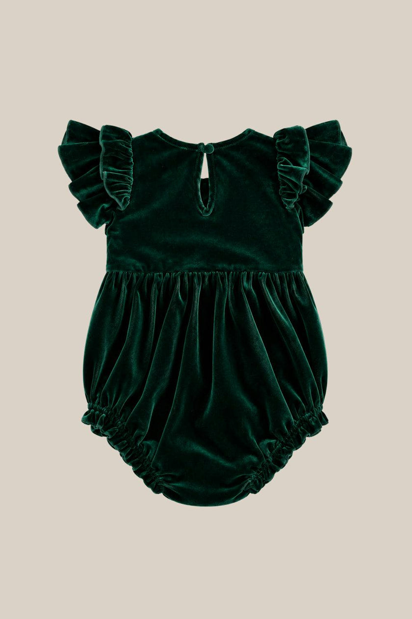Baby Hattie Romper in Emerald Velvet
