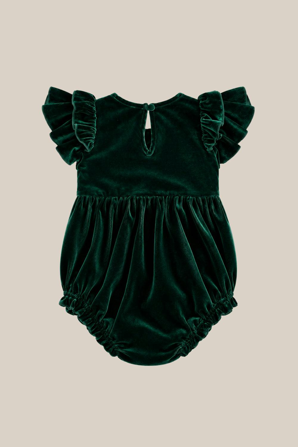 Baby Hattie Romper in Emerald Velvet