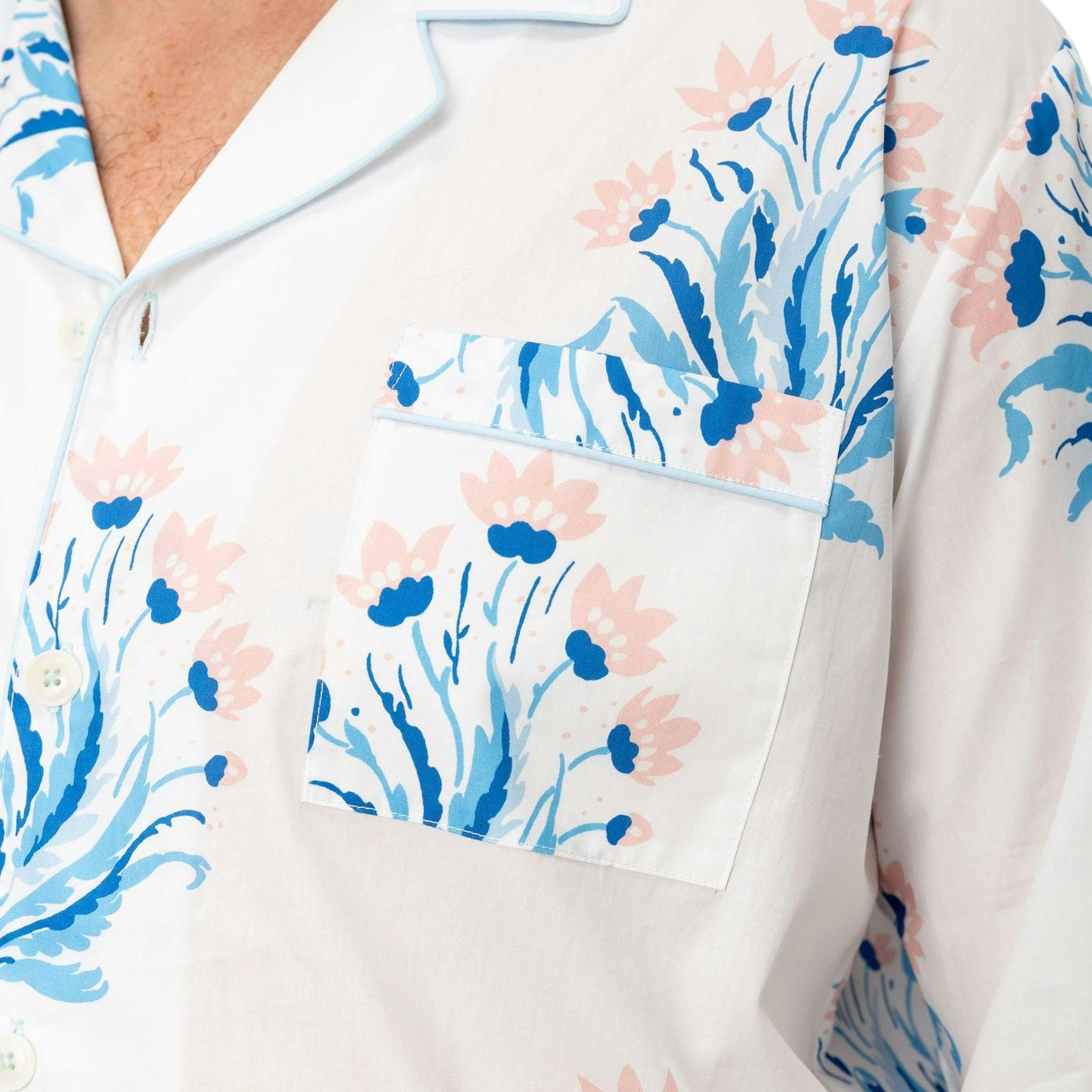 Men's Nathan Turner Hillhouse Long PJ Set - Blue Pink Organic Cotton Poplin