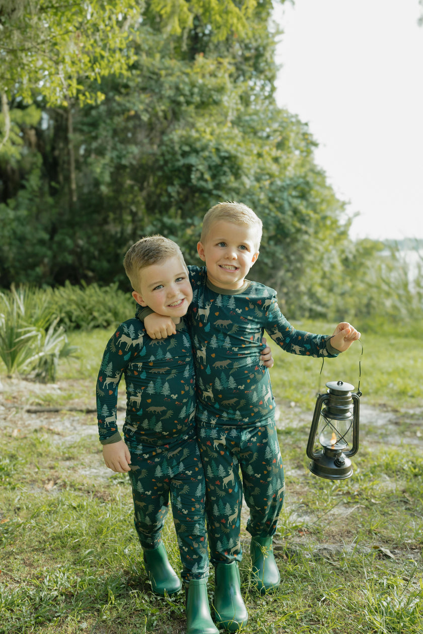 Midnight Forest Two-Piece Bamboo Long Sleeve Pajama Kids Pants Set