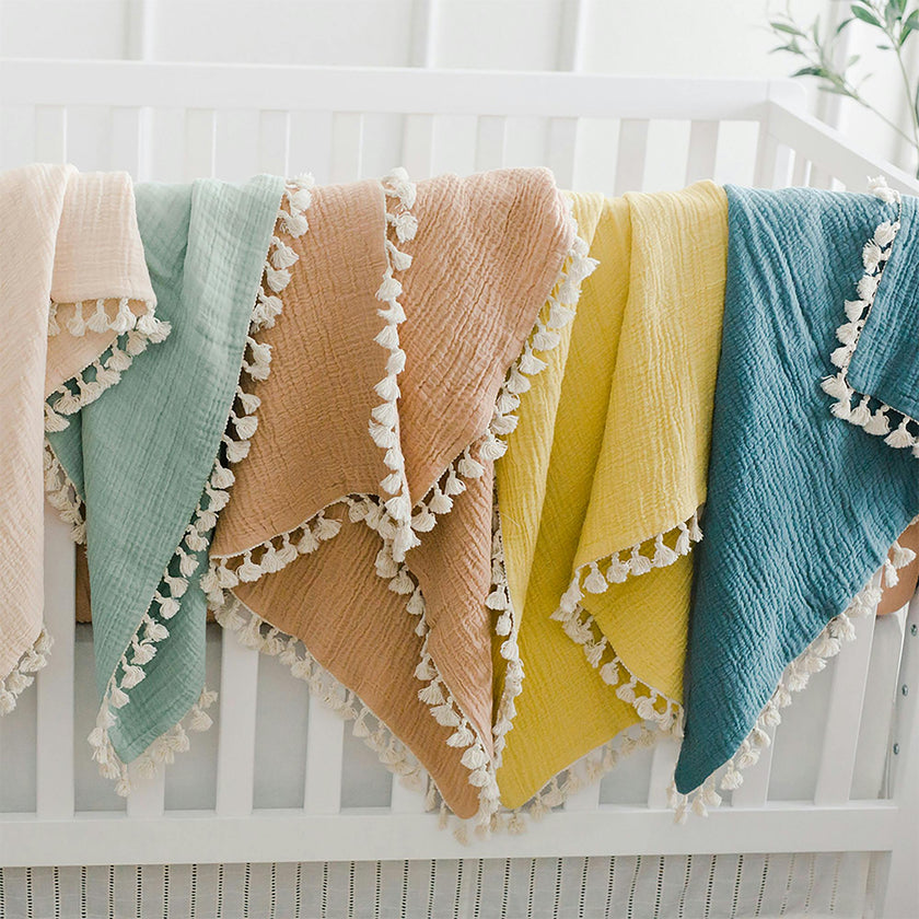 6-Layer Cotton Muslin Baby Blanket (Riverstone Blue)