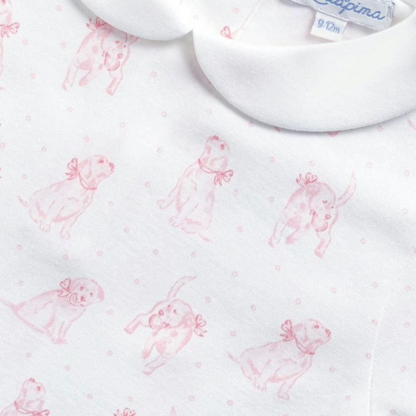 Pink Puppy Love Print Romper long sleeve