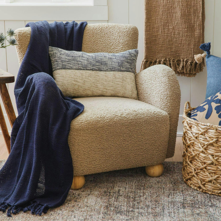 Sand & Sea Blue & Tan Coastal Stripe Lumbar Pillow