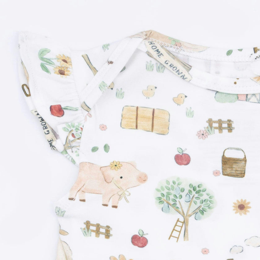 Cute Farm Animals Pink - Ruffle Sleeve Bodysuit