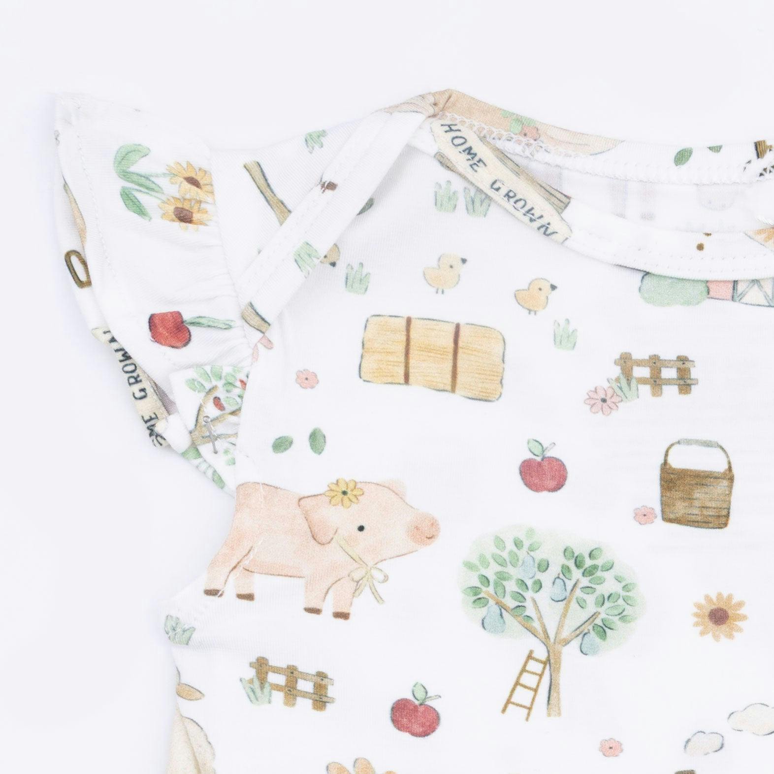 Cute Farm Animals Pink - Ruffle Sleeve Bodysuit