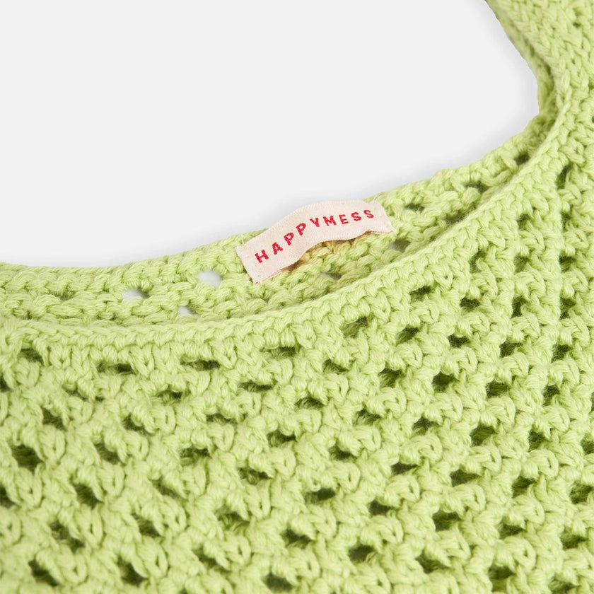 organic cotton crochete bag - kiwi green