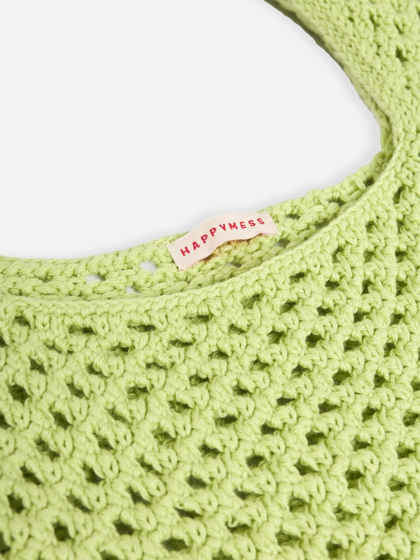 organic cotton crochete bag - kiwi green