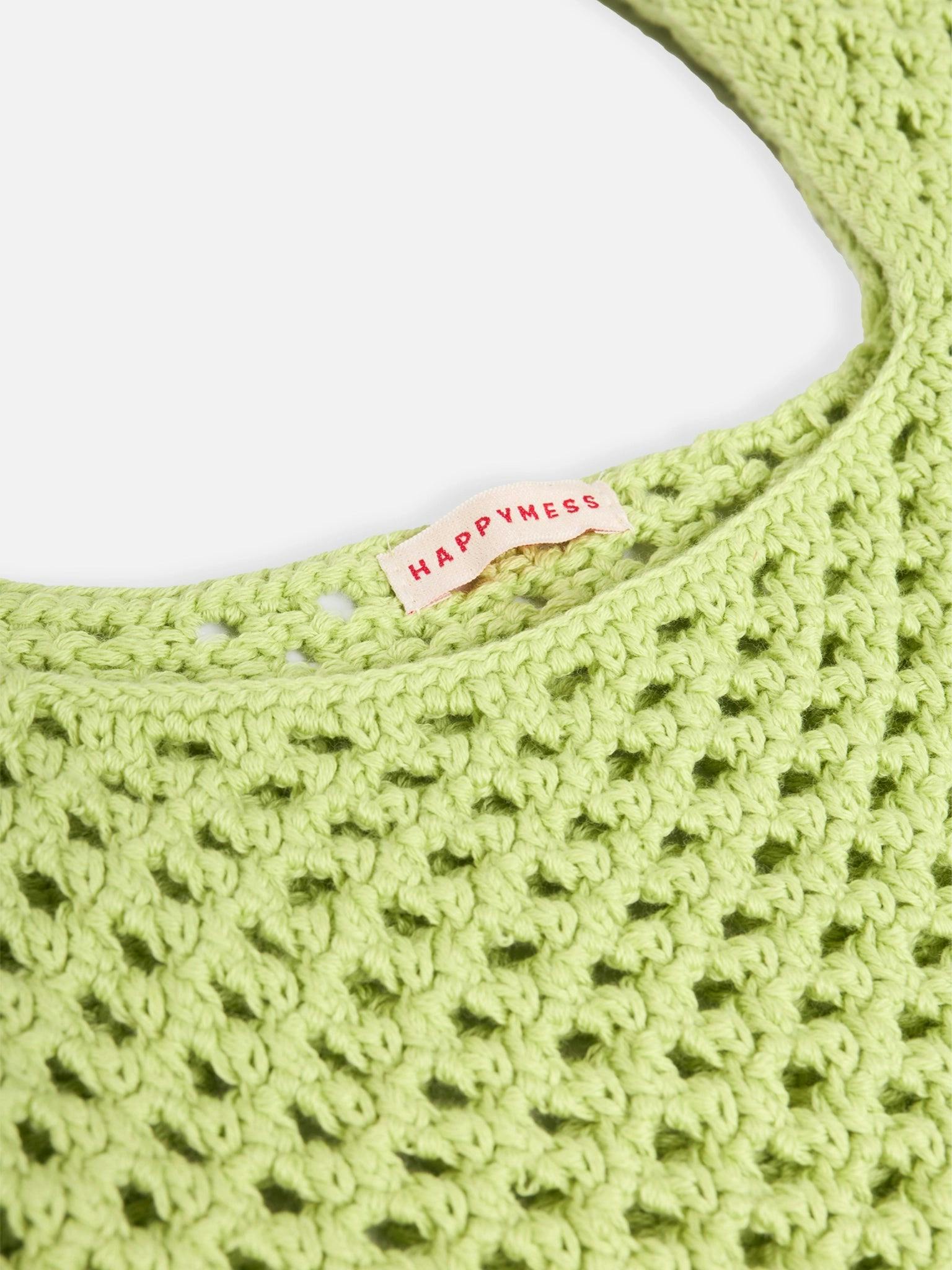 organic cotton crochete bag - kiwi green