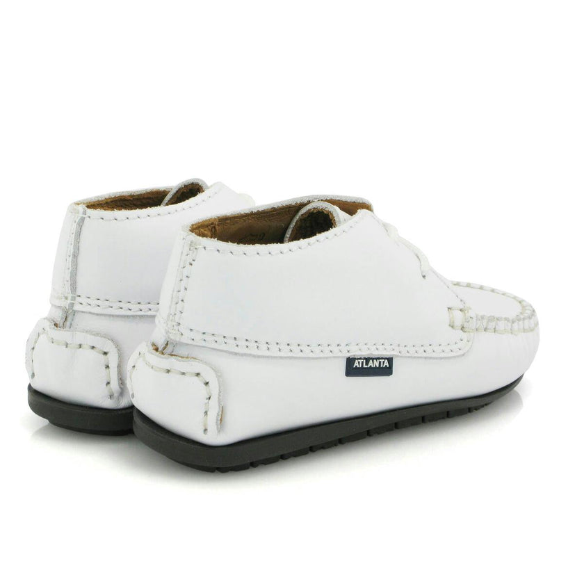 Smooth Leather Moccasin Boots, White