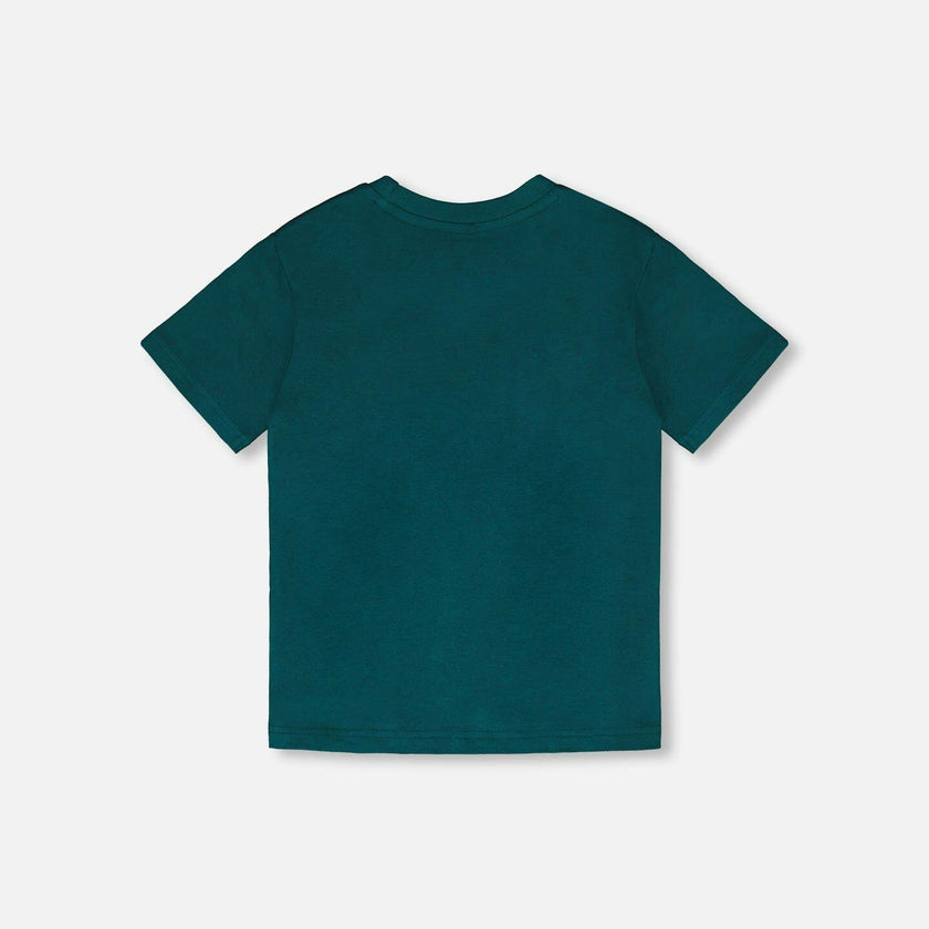 Organic Cotton Jersey T-Shirt With Print Dark Turquoise