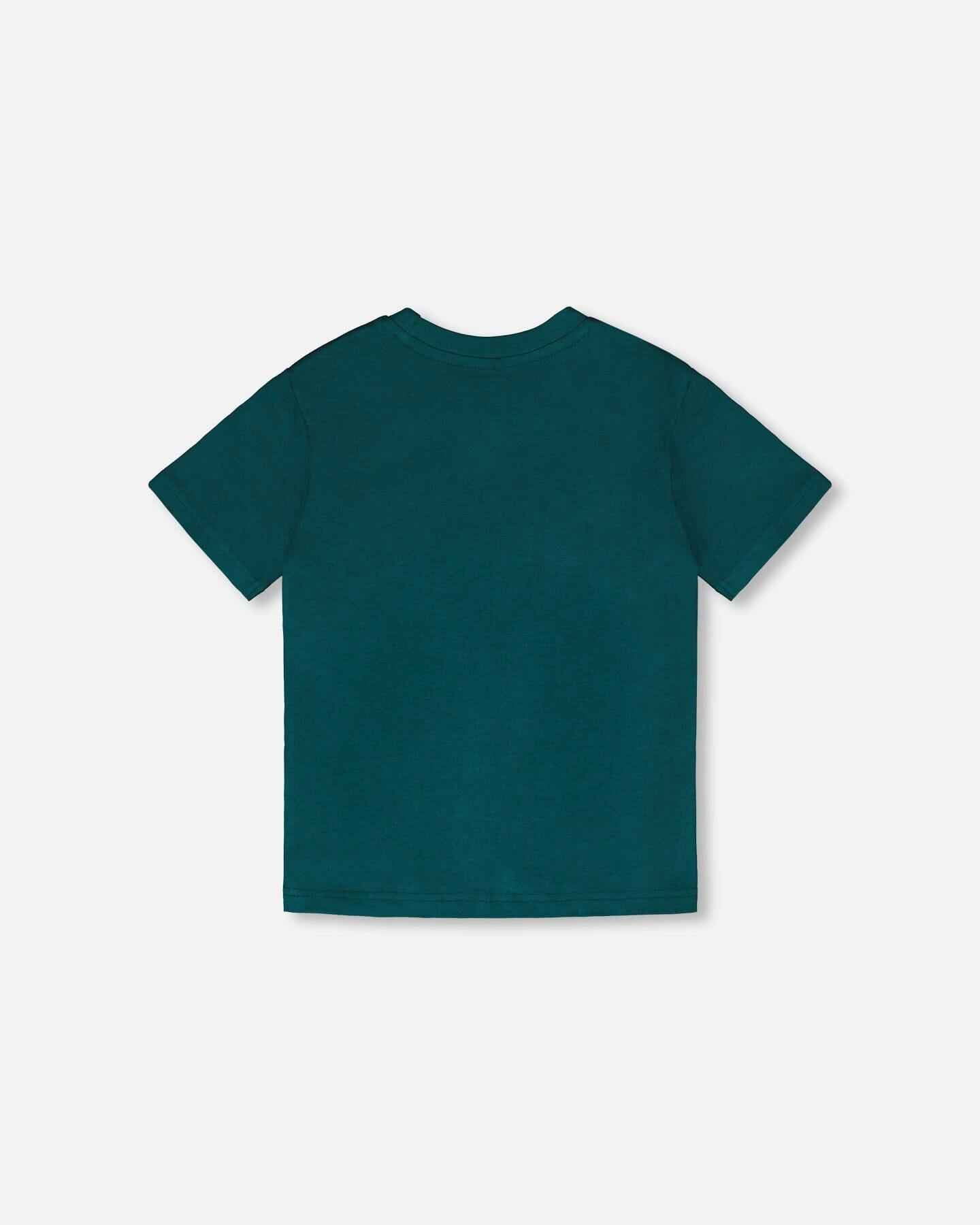 Organic Cotton Jersey T-Shirt With Print Dark Turquoise