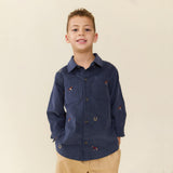 Boys Long Sleeve Jack Shirt - Navy Horse Embroidery