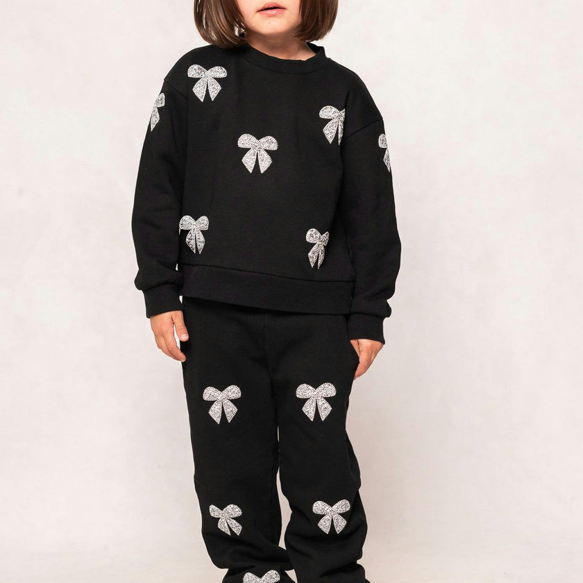 Mini Micah Crew Neck Sweatshirt in Black & Bows