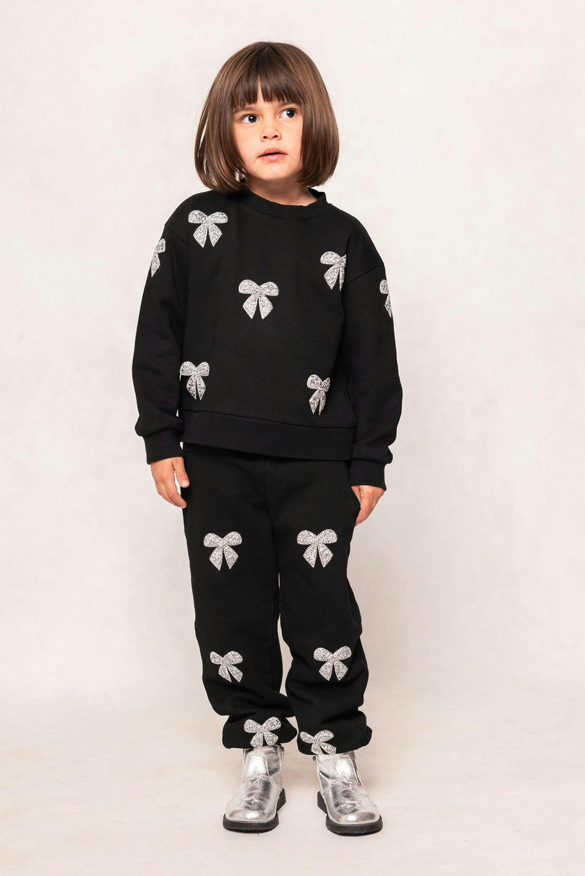 Mini Micah Crew Neck Sweatshirt in Black & Bows