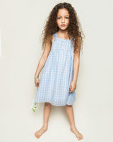 Girl's Twill Charlotte Nightgown in Light Blue Gingham