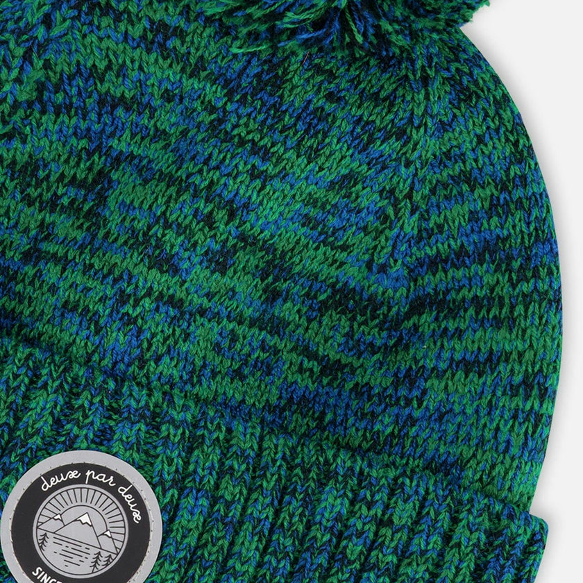 Lined Knit Pompom Hat Green And Blue