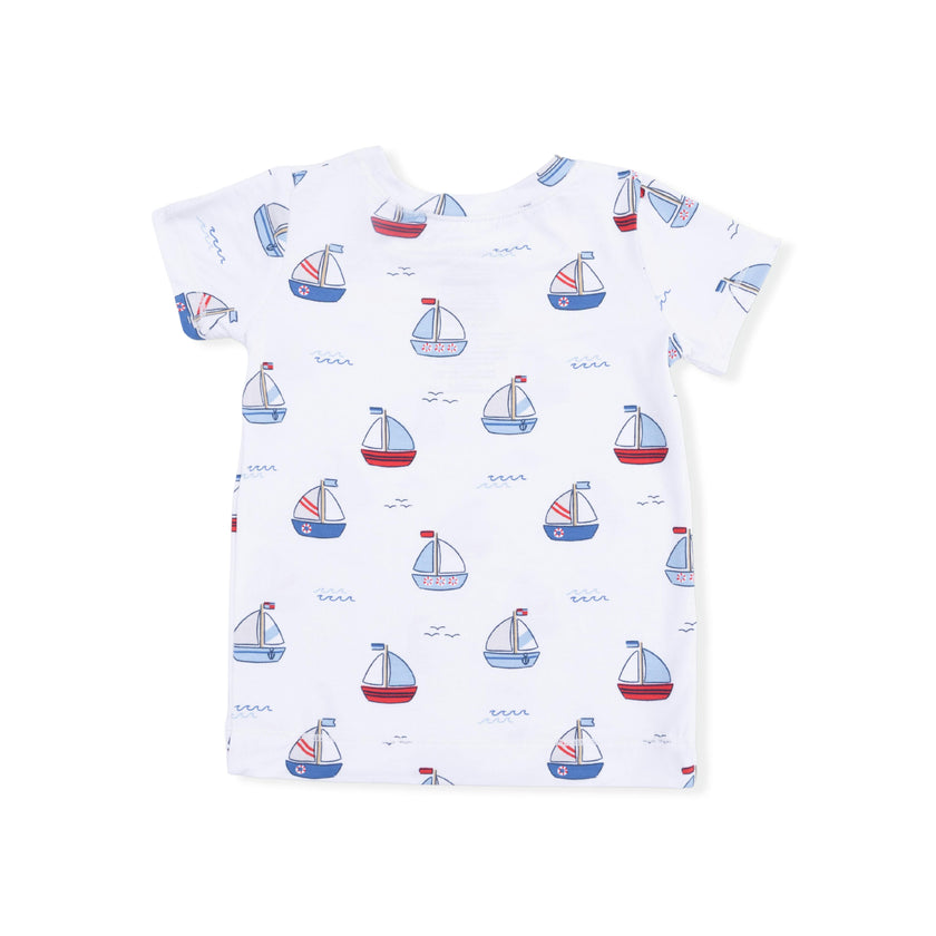 Bubbly Sailboats Blue - Short Sleeve Loungewear Set