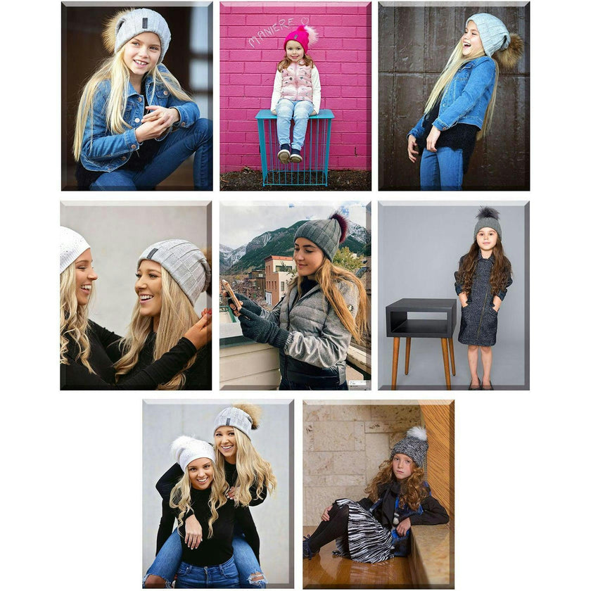 Ribbed Merino Wool Faux Fur Pom Pom Hat
