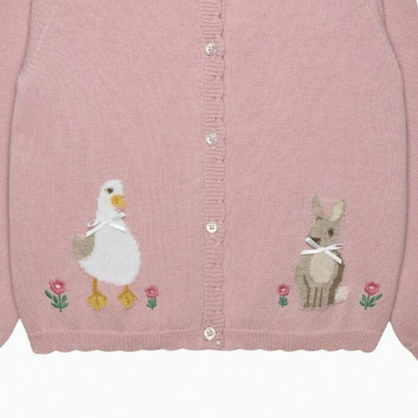 Duck and Bunny Cardigan in Pink