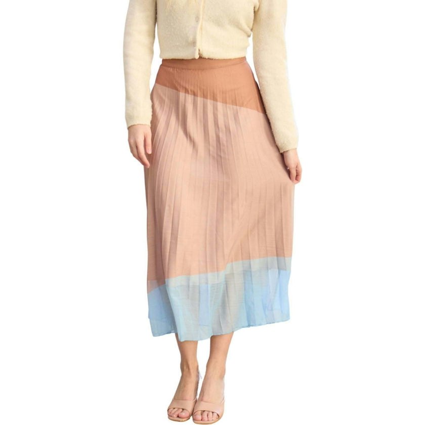 Ladbarn Colour Block Pleated Maxi Skirt