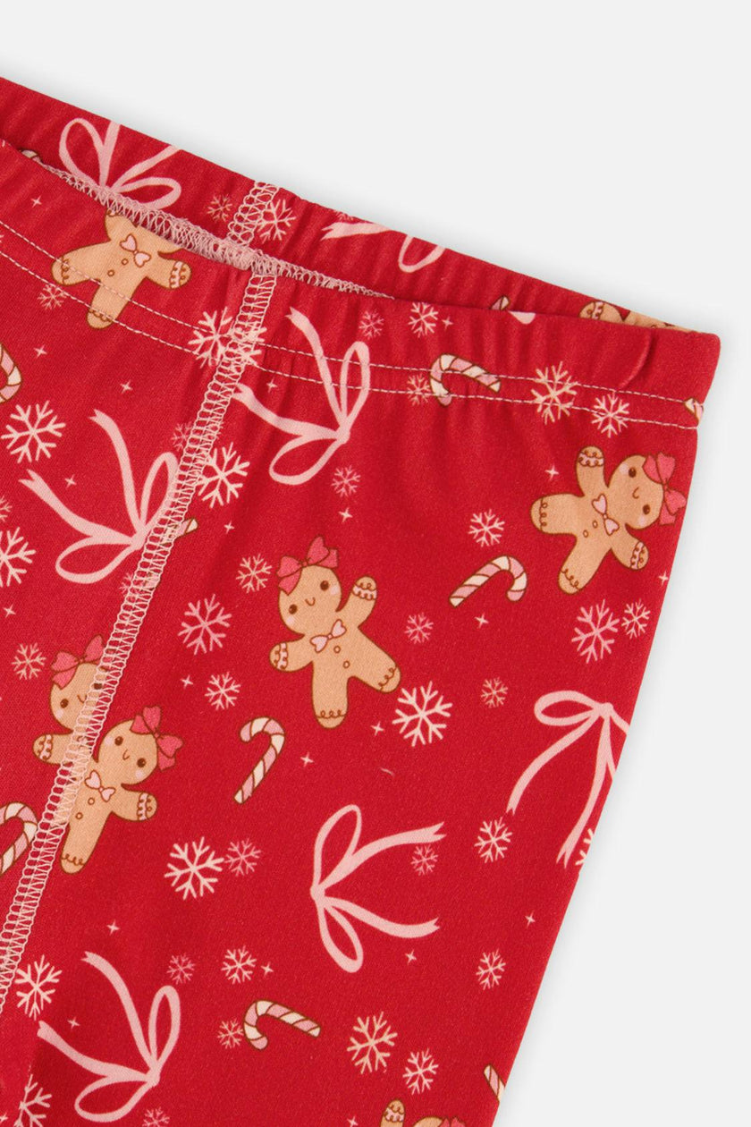 Organic Cotton Two Piece Pajama Set Red Gingerbread Print