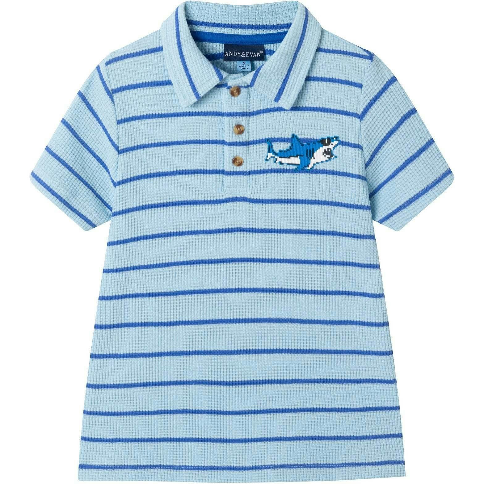 Boys Striped Waffle Polo Set | Blue Shark