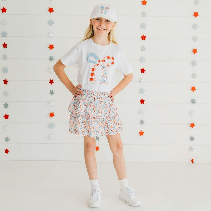 Patchwork Bow Patch Short Sleeve T-Shirt - White