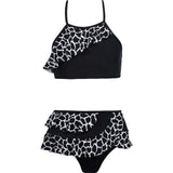 Tinto Print Halter Neck Ruffled 2-Piece Bikini Swimsuit