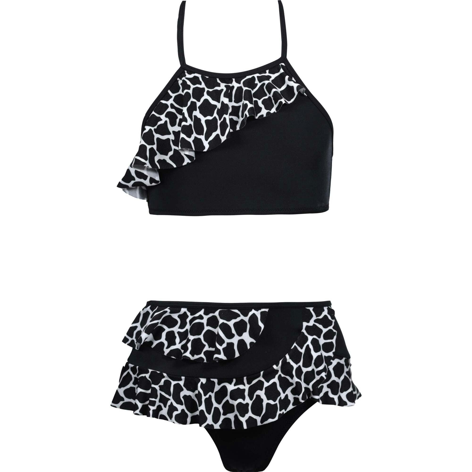 Tinto Print Halter Neck Ruffled 2-Piece Bikini Swimsuit